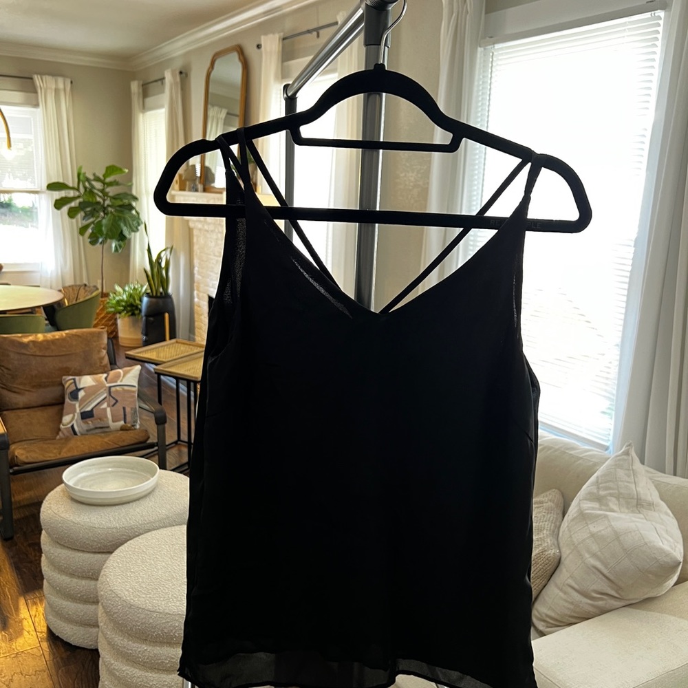 All black cross back tank, loose fitting